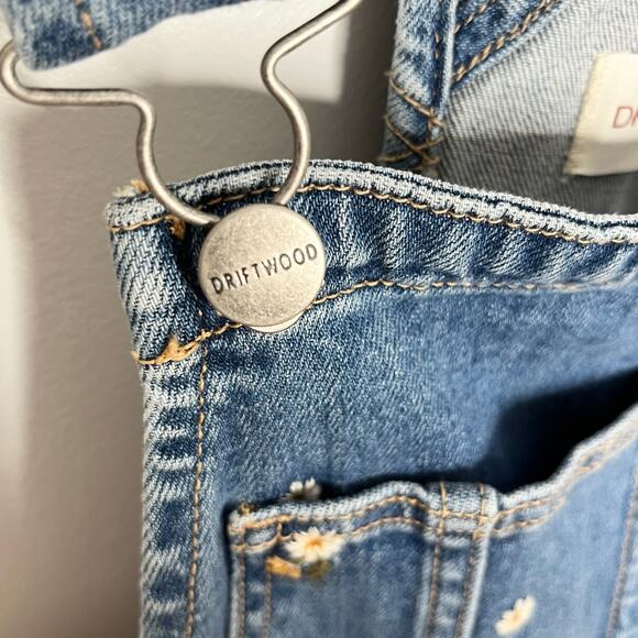 Driftwood Embroidered Denim Shortalls Womens Medium Blue Mushroom Print - Picture 8 of 12